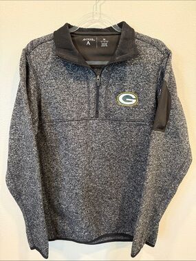 Antigua Gray Green Bay Packers Heathered Quarter-Zip Pullover